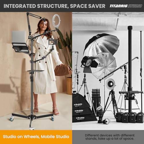 TARION Live Streaming Stand with Wheels - 61"/155cm 5-in-1 Stream Stand Equipment Kit: 1 Mic Boom + 3 Articulated Arms + 1 Projector Holder, Adjustable Heavy-Duty Floor Live Tree Stand Setup TitanRig - size: 5-in-1 Floor Set