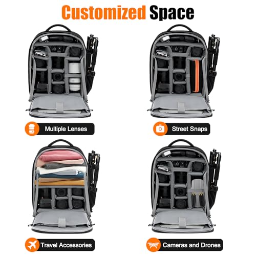 Cwatcun DSLR Camera Backpack，Large DSLR Camera Bag with 17" Laptop Compartment, Waterproof & Tripod Ready - color: Black, size: 2.0 X Large