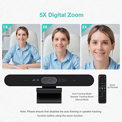 4K Pro Audio and Video Conference Room Camera with Remote Control for Windows TV, AI-Powered HD Webcam with Microphone & Speaker for Desktop Computer/PC/Monitor/Laptop/Teams/Zoom/Skype - color: Black