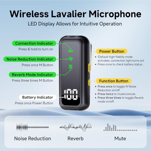 Wireless lavalier Microphone for iPhone 15 16 17 pro Android Phone Mini Mics,130ft 48h Battery, Noise Canceling Lapel Mic System for Sport Speaker Recording Video Facebook tiktok Outdoor