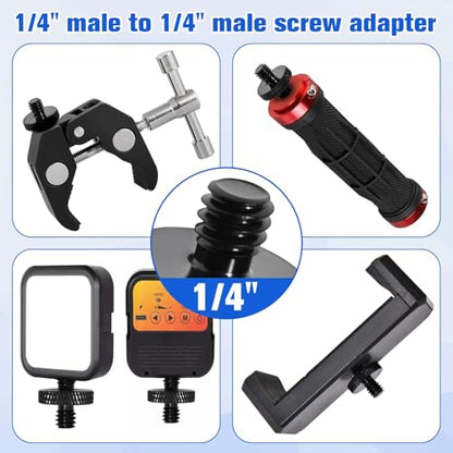 SPEEDWOX 6pcs 1/4" Male to 1/4" Male Tripod Screw Adapter Standard Camera Cage Mount Threaded Light Stand Screw Double Head Stud Standard Mounting Thread Converter for Camera Mount Rig Tripod