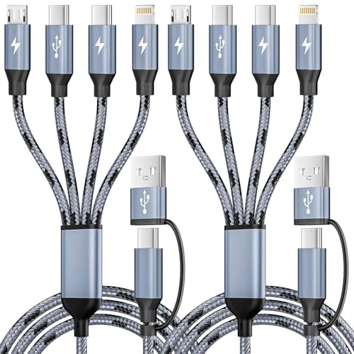 4 in 2 Multi Charging Cable, 5FT Car Charging Cords for Multiple Devices | Travel USB Universal Cable with USB C/iP/Micro, Nylon Braided Phone Multiple Charger Cord for 17-8/iPad/Android/Cruise 2Pack - color: Grey&Black, size: 2Pack 5FT