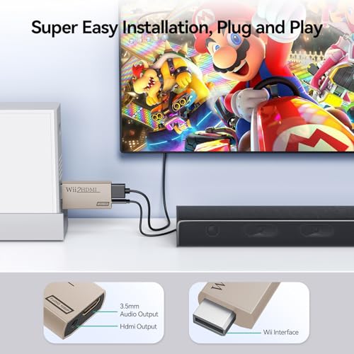 GANA Wii to HDMI Converter Adapter with Hdmi Cable Connect Wii Console to HDMI Display in 1080p Output Video with 3.5mm Audio Supports All Wii Display Modes Khaki - color: wii to hdmi Khaki