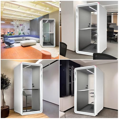 Quiet Meeting Pod with Acoustic Panels, Office Soundproof Room with Furniture, Portable Removable Working Booth for Private Phone Calling, Study, Individual Seater Personal Office H92in W43in D40in - color: Grey S