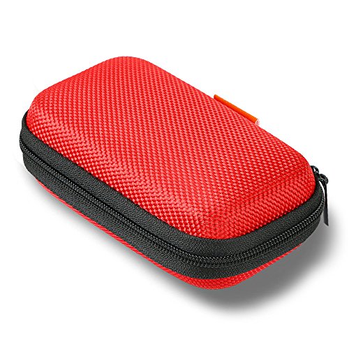 Red Rectangle Small EVA Case - Portable Protection Hard Shell Exterior Lightweight Universal Zipper Pouch Carrying Bag for Earbud, Headset, Charger, Airpods, iPod, USB Cable, MP3, Key, Change Purse - color: Red