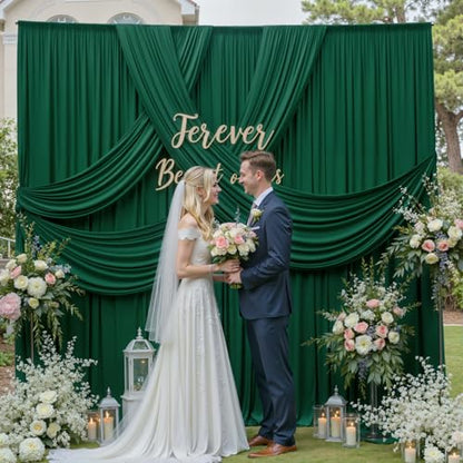 10ftx12ft Wrinkle Free Hunter Green Backdrop Curtain, 2 Panels 12FT Height Wedding Backdrop Drapes, Silky Polyester Back Drop Cloth for Birthday Photography Background Party Backdrop Draping - color: Hunter Green, size: (W)5ft x (H)12ft (2 Panel)