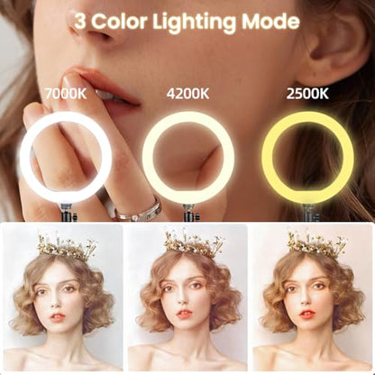 HomeBeyond 10" Selfie Ring Light with Tripod & Phone Holder – Dimmable LED Circle Light for Live Streaming, Makeup, YouTube & TikTok, Compatible with iOS/Android Phones, Black