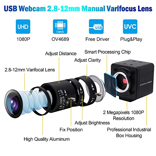 USB Camera 1080P High Speed 260fps 2.8-12mm 4X Optical Zoom Lens 2MP USB Webcam Manual Close up Zoom in and Out,UVC Computer Comference Golf Swing Camera for Raspberry Pi Windows Mac - color: 260fps USB Camera with 2.8-12mm Zoom Lens