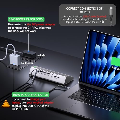 Giftos Powered USB Hub, 18 in 1 USB 3.2 Hub with 4K HDMI, PD 100W,45W Charge,10Gbps USB,SD/TF,Audio, 65W Adapter,3.3FT Cable,Aluminum,Smart Button, USB Hub for Mac, Mac mini, iMac,iPhone 17/16,iPad - size: 18 IN 1