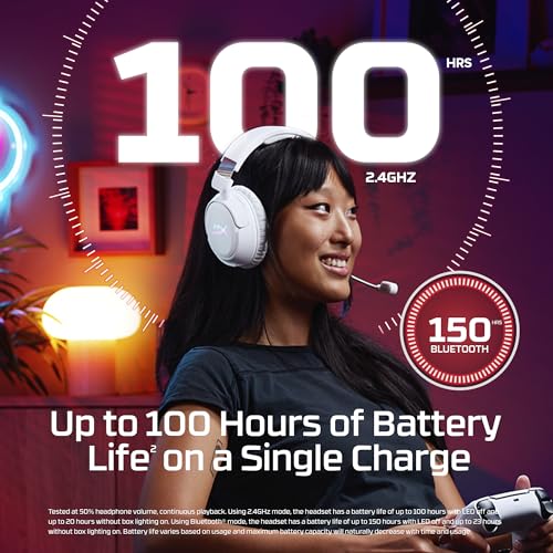 HyperX Cloud Flight 2 – Wireless Gaming Headset, Customizable RGB Lighting with Removable Earcup Plates, up to 100 Hours of Battery Life, 2.4GHz & Bluetooth, Multi-Platform Compatibility - White - color: White
