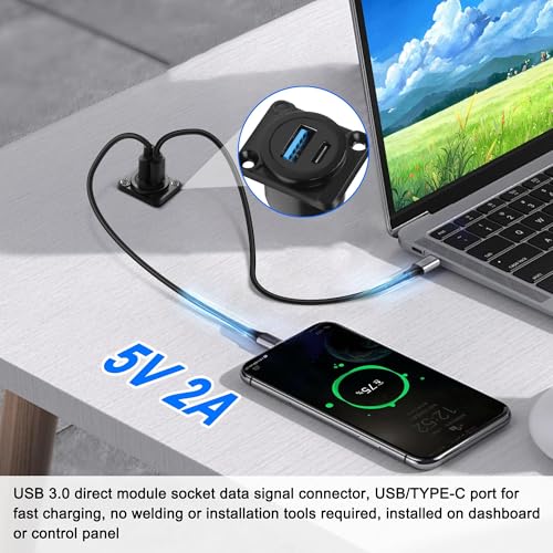 XMSJSIY USB 3.0 Type-C D-Type Panel Mount Coupler USB 3.0 A/Type C 20V3A 60W Female to Female Solderless Connector Chassis Panel Socket Data Transmission Extension Adapter (D-Type) - style: D-Type