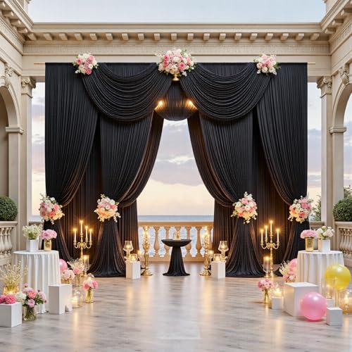 10x15ft Black Backdrop Curtains for Parties - 2 Panels 5x15ft Wrinkle-Free Silky Polyester Drapes for Wedding, Birthday, Decorations & Graduation Background - color: Black, size: 5ftx15ft(2 Panels)