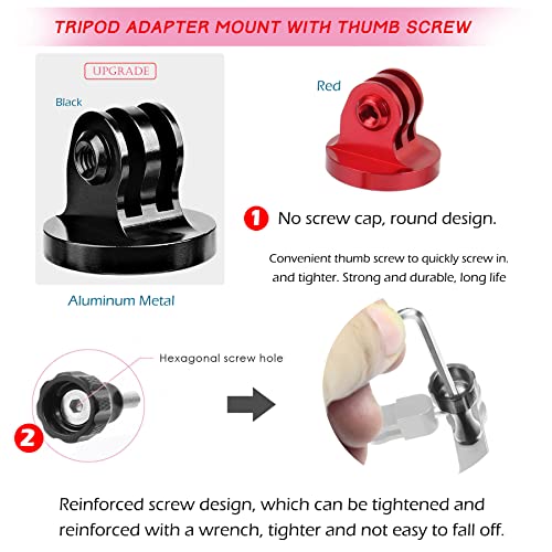 Niewalda Alumium Tripod Mount Adapter, Gopro Threaded Adapter,Action Camera Tripod Adapter Compatible with GoPro Max, GoPro Hero, DJI Osmo Action Camera （Two Groups） - color: Red, Black