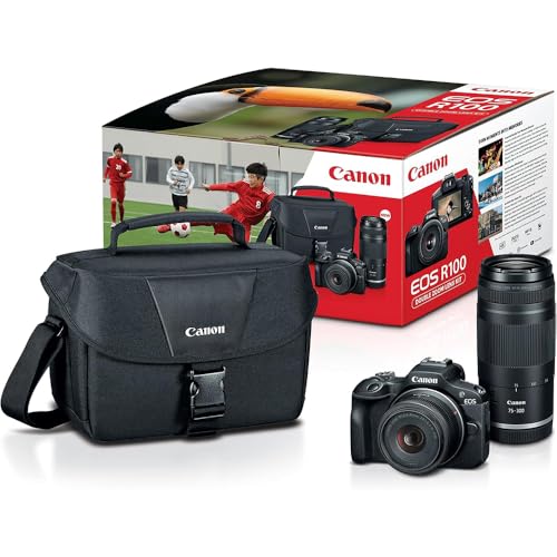 Canon EOS R100 Mirrorless Camera Two-Lens Bundle | RF-S 18-45mm + RF 75-300mm Lenses | 128GB Card & Editing Software | Canon USA Warranty | Authorized Dealer - color: Black