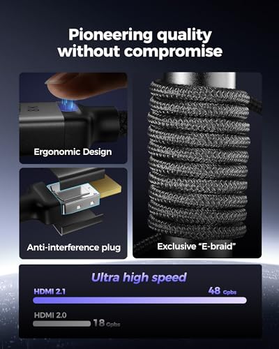 Silkland Long 10K 8K HDMI 2.1 Cable 40ft, (Upgrade Braided) Ultra High Speed HDMI Cable [8K@60Hz, 4K@120Hz] 48Gbps, HDR 10+, eARC, ARC, HDCP 2.2/2.3, Compatible for PS5/Xbox/Soundbar/Roku TV - color: Grey, size: 40 Feet, style: 1-Pack
