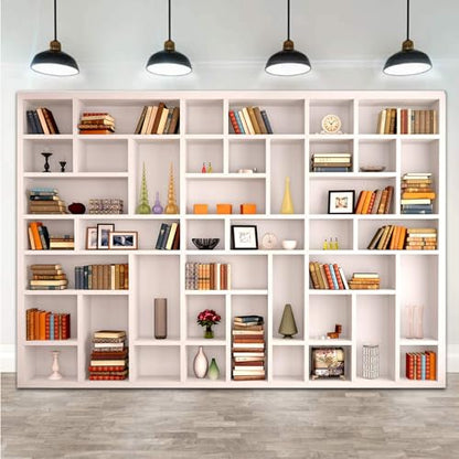 CGXINS White Bookshelf Office Backdrop Photo Backdrop Video Conference Zoom Backdrop Home Office Decoration Banner Polyester Company Video Conference Background (8X6 FT) - size: 8X6 FT