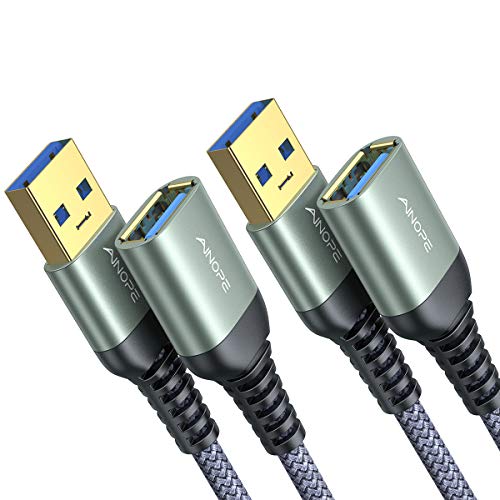 AINOPE 2 Pack USB Extensions Cable High Speed USB 3.0 Extension Cord Type A Male to Female Sturdy Braided Material Fast Data Transfer Compatible with USB Keyboard,Mouse,Flash Drive,Grey,10FT+10FT - color: Grey, size: 10FT+10FT