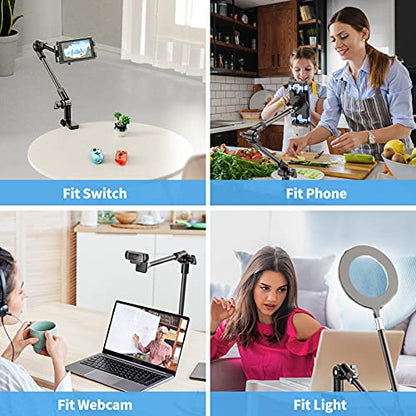 KDD Tablet Stand Holder, Adjustment iPad Phone Mount, 27in Long Arm Webcam Stand Projector Camera Mount for Desk, Fit for 4.7"-12.9" Devices, iPad Pro 12.9 Air Mini, Galaxy Tabs, Switch, iPhone