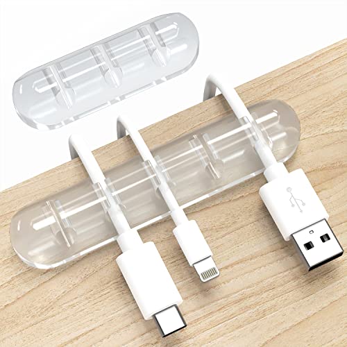 INCHOR Cord Organizer, Clear Cable Clips Cable Management, Cable Organizers USB Cable Holder Wire Organizer Cord Clips, 2 Packs Cord Holder for Desk Car Home and Office (5, 3 Slots) - color: Clear