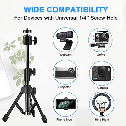 Webcam Tripod Stand Extendable Desktops Tripod for Camera/Phone/Webcam, Desk Tripods Webcam Mount Holder Compatible with Logitech Webcams C925e C922x C922 C930e C930 C920 C615 /iPhone/Ring Light