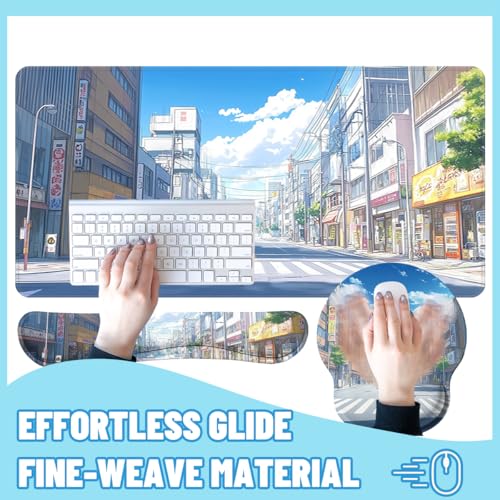 Anime Tokyo Desk Mat Set Summer City Large Mouse Pad with Wrist Rest 4in1 Desk Mat for Desktop Ergonomic Keyboard Wrist Support Anti-Slip Computer Ergonomic Mouse Pad Home Office Gaming - color: Anime Tokyo