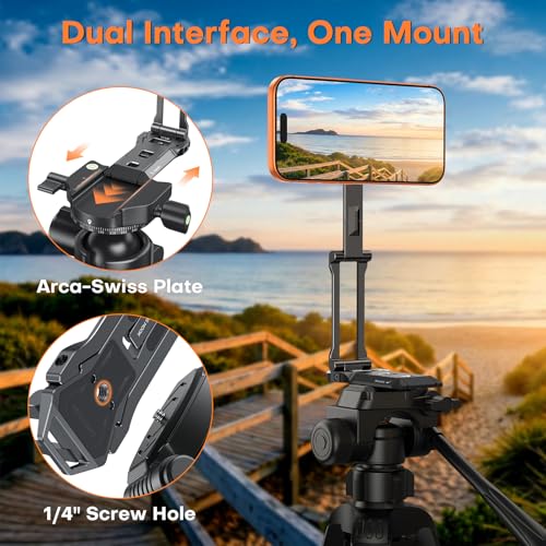 OMOTON TP06 Pro [Equipped Lanyard] for MagSafe Tripod Hook with Magnet Back & Arca-Swiss Base, 360° Rotating with 1/4" Screw, Magnetic Phone Tripod for iPhone 17/16 Pro Max Air Fits Vlog, Travel, Gym - color: Black