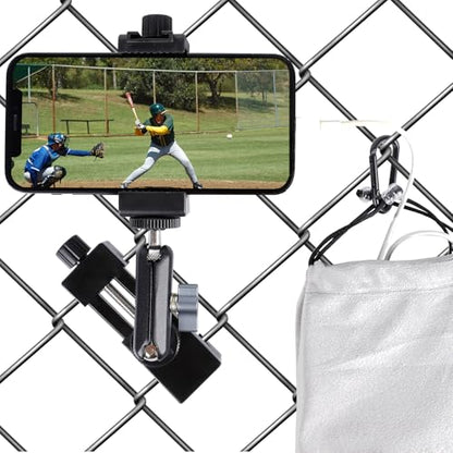 Cell Phone Fence Mount for iPhone, GoPro, Insta360, and Other Action Cameras, Mevo Start for Baseball Softball Tennis Recording, Cameras Net Chain Link Fence Clip Mount Holder
