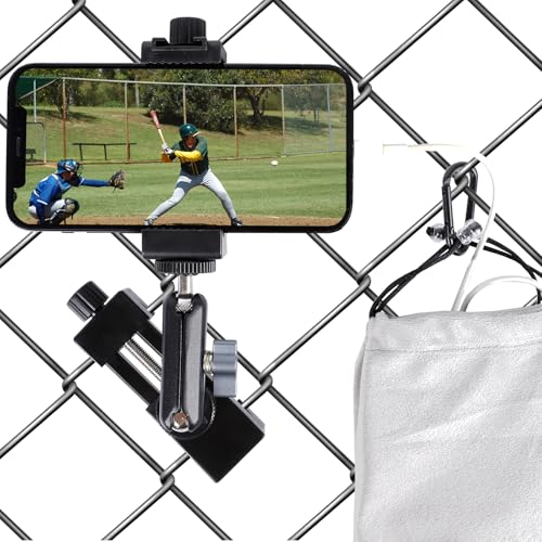 Cell Phone Fence Mount for iPhone, GoPro, Insta360, and Other Action Cameras, Mevo Start for Baseball Softball Tennis Recording, Cameras Net Chain Link Fence Clip Mount Holder