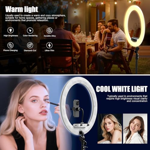 Ring Light with Stand and Phone Holder, 19" Ring Light Tripod for iPhone, Professional LED Circle Light with 78" Tripod, Selfie Ringlight for Live Streaming, Makeup, Barber, TikTok, YouTube, White - color: White