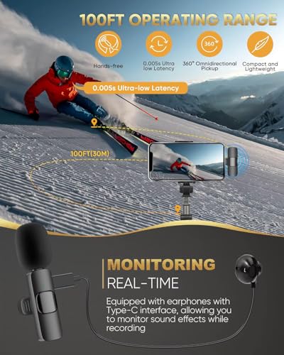 SAKHAR Wireless Lavalier Mic for iPhone & Android USB-C, Dual Clip-On Lapel Mics with DSP Noise Reduction, Plug & Play, 2 Transmitters + Receiver for TikTok, YouTube, Interviews & Video Recording