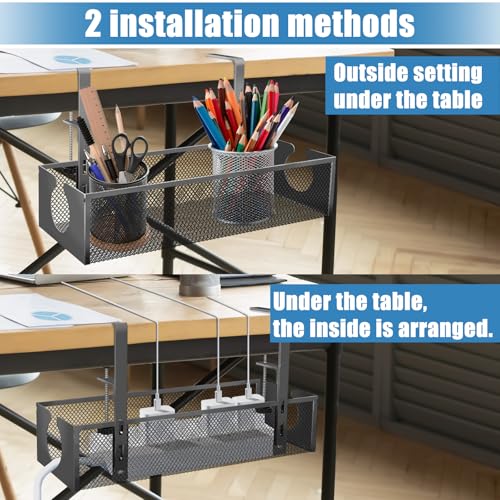 Under Desk Cable Management Tray, No Drill Steel Cord Organizer Kit with 52Pcs Different Essential Accessories for Home Office Standing Desk (13.4inch, Black) - size: 52-Piece