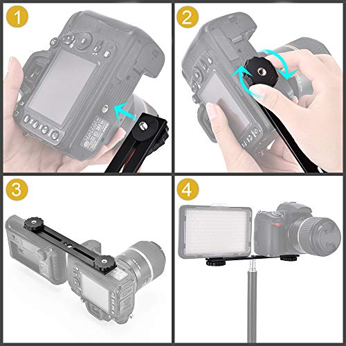 UTEBIT 8 inch Flash Bracket, with 1/4" Screw Hot Shoe Mount, Black | 2 Pack Dual Camera Mount Extension Bar, Straight Flash Bracket Tripod Mount for DSLR Camera LED Light Studio Video Microphone - size: 8 Inch