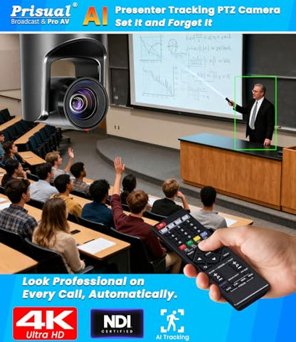 Prisual 4K NDI PTZ Camera, Advanced PTZ Auto Tracking 20X HDMI/USB3.0 PTZ Camera, TURE 4K 1/1.8” UHD 30P with Built-in Tally Light for Church Conference Events, PT20X-4K-N - color: Metallic Gray