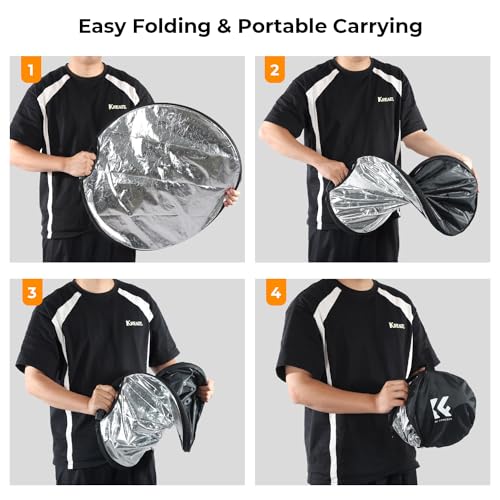 K&F CONCEPT 32"/80cm 5-in-1 Light Reflector with Handle Grip and Bag, Multi Disc Collapsible Portable Photography Diffuser Gold, Silver, White, Black, Translucent for Studio and Outdoor Lighting - size: 32 inches (80 cm)