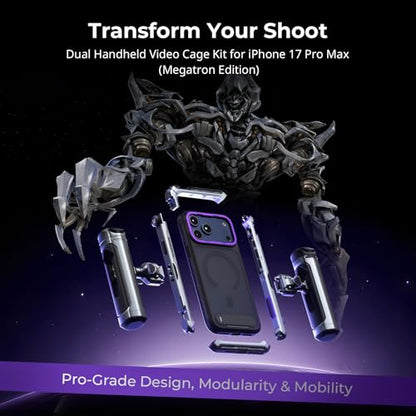SmallRig Megatron Edition Dual Handheld Video Cage Kit for iPhone 17 Pro Max, Wireless Control Handle, Quick Release, Filmmaking & Live Streaming Kit with Case, Rotatable Handles, Lens Backplate-5584 - size: iPhone 17 Pro Max