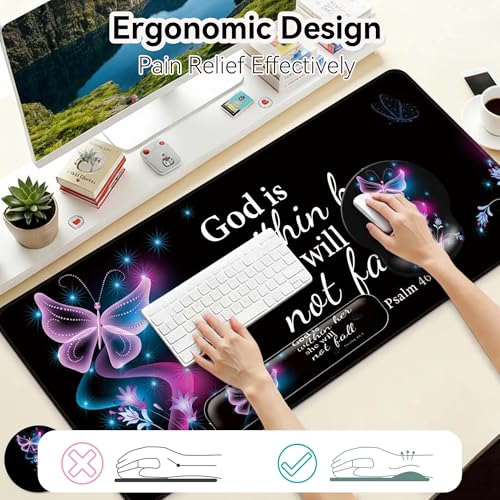 Desk Mat Set + Keyboard and Mouse Pad with Wrist Rest Support,4-in-1 Large Mousepad Computer Mats for Desktop Home & Office-Purple Butterflies - color: D1-Purple Butterflies