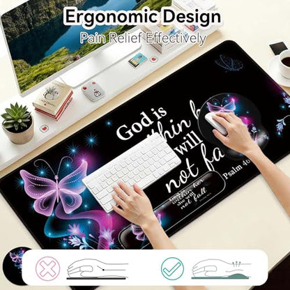 Desk Mat Set + Keyboard and Mouse Pad with Wrist Rest Support,4-in-1 Large Mousepad Computer Mats for Desktop Home & Office-Purple Butterflies - color: D1-Purple Butterflies