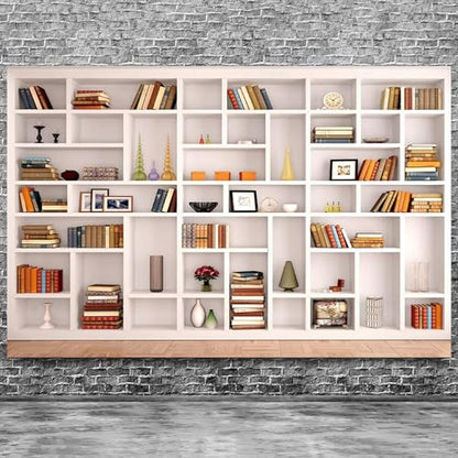 15x10ft Fabric White Bookshelf Backdrop Office Modern Meeting Room Library Home Office Zoom Virtual Photography Background Video Conference Zoom Photo Backdrop Studio Props - size: 15x10 FT