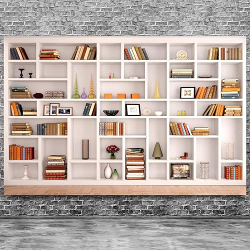 10x8ft Fabric White Bookshelf Backdrop Office Modern Meeting Room Library Home Office Zoom Virtual Photography Background Video Conference Zoom Photo Backdrop Studio Props - size: 10x8 FT