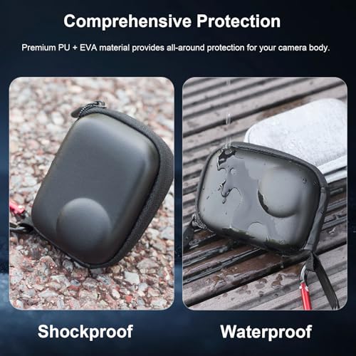 Mini Carry Case for Insta360 GO Ultra Accessories Kit, Half Zipper Hard Shell Bag Include Lens Screen Protector (4 Pack) + 2pcs Lens Cap Cover - Anti-Scratch, Anti-Collision, Anti-Dust