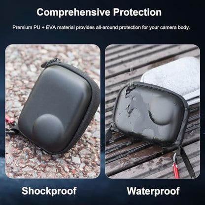 Mini Carry Case for Insta360 GO Ultra Accessories Kit, Half Zipper Hard Shell Bag Include Lens Screen Protector (4 Pack) + 2pcs Lens Cap Cover - Anti-Scratch, Anti-Collision, Anti-Dust