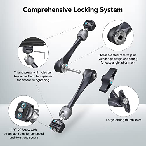 SMALLRIG Rosette Magic Arm 11 Inch with Ball Head, 1/4"-20 Screws, and Anti-Twist Pins, for Cameras/iPads/Monitors/LED Lights/Smartphones/Action Cameras, Max Load Capacity 3kg - size: 11" (Regular)