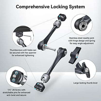 SMALLRIG Rosette Magic Arm 11 Inch with Ball Head, 1/4"-20 Screws, and Anti-Twist Pins, for Cameras/iPads/Monitors/LED Lights/Smartphones/Action Cameras, Max Load Capacity 3kg (Pack of 2) - size: 11" (Regular) (Pack of 2)