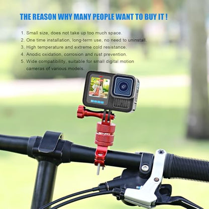 Mountain Bike Camera Handlebar Mount for Gopro Hero 13 12 11 10 9 8,360 Degree Rotation Aluminum Motorcycle Bicycle Rack Mount Holder forDJI Osmo Insta360 AKASO and Other Action Camera（Red） - color: Red