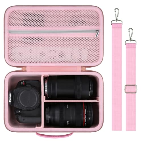 Camera Case Compatible with Canon EOS Rebel T7/T100/R50/R100/R5/R6 V//R6 Mark II DSLR Camera with 18-55mm Lens,Sony,Nikon DSLR Camera Protective Case with Shoulder Strap (Pink Case) - color: Pink Case