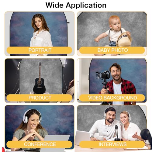 Kate Collapsible Backdrop for Photography Flower Blue and Black Portable Photo Backdrops Pop Up Background for Portrait, Live Streaming, 5x6.5ft