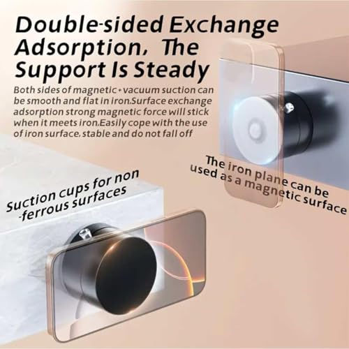 Oudvaker Foldable Magnetic Vacuum Phone Holder, 360° Electric Suction Car Mount, Double-Sided Swivel Stand for Car, Mirror, Gym, Kitchen, Hands-Free Portable Phone Holder (Wihte) - color: Wihte