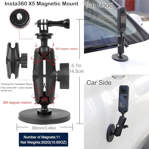 PellKing Accessories Kit for insta360 X5,Included Carrying Case with Belt,2 Pcs Metal 1/4" Adapter,Handlebar Clamp,Magnetic Mount,43in Selfie Stick,Chest Strap,Head Strap,Backpack Mount,and Others