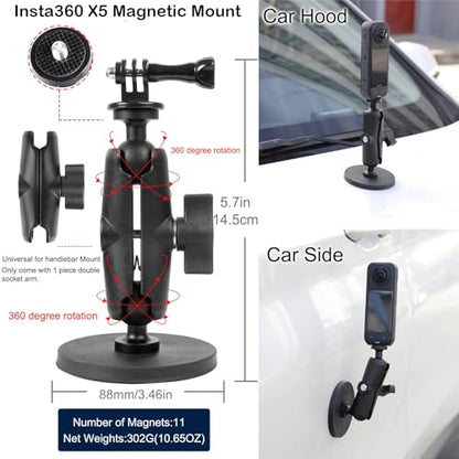 PellKing Accessories Kit for insta360 X5,Included Carrying Case with Belt,2 Pcs Metal 1/4" Adapter,Handlebar Clamp,Magnetic Mount,43in Selfie Stick,Chest Strap,Head Strap,Backpack Mount,and Others