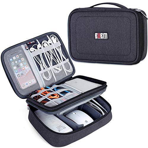 BUBM Electronic Organizer, Double Layer Travel Gear Bag for Cables, Plugs, Flash Hard Drive, Power Bank and More--a Sleeve Pouch for iPad (Large, Black) | Travel Gadget Storage Bag for Cables, Plugs, Flash Hard Drive, Power Bank and More--a Sleeve Pouch f